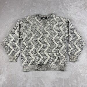 Vintage AJ Michael Cosby Sweater Zig Zag Men L Black Cream Biggie 90s USA Y2K